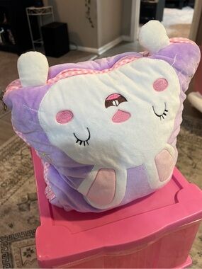 Children’s Pink Purple Bunny Rabbit Nap Mat Roll Up Blanket & Pillow Toddler Kid